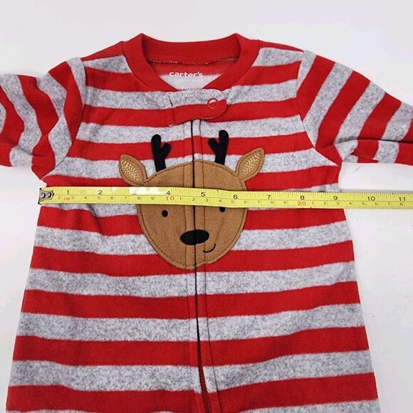 Carter's Just One You 9 Month Unisex Reindeer Striped Fleece Footed Pajama New - Picture 7 of 11